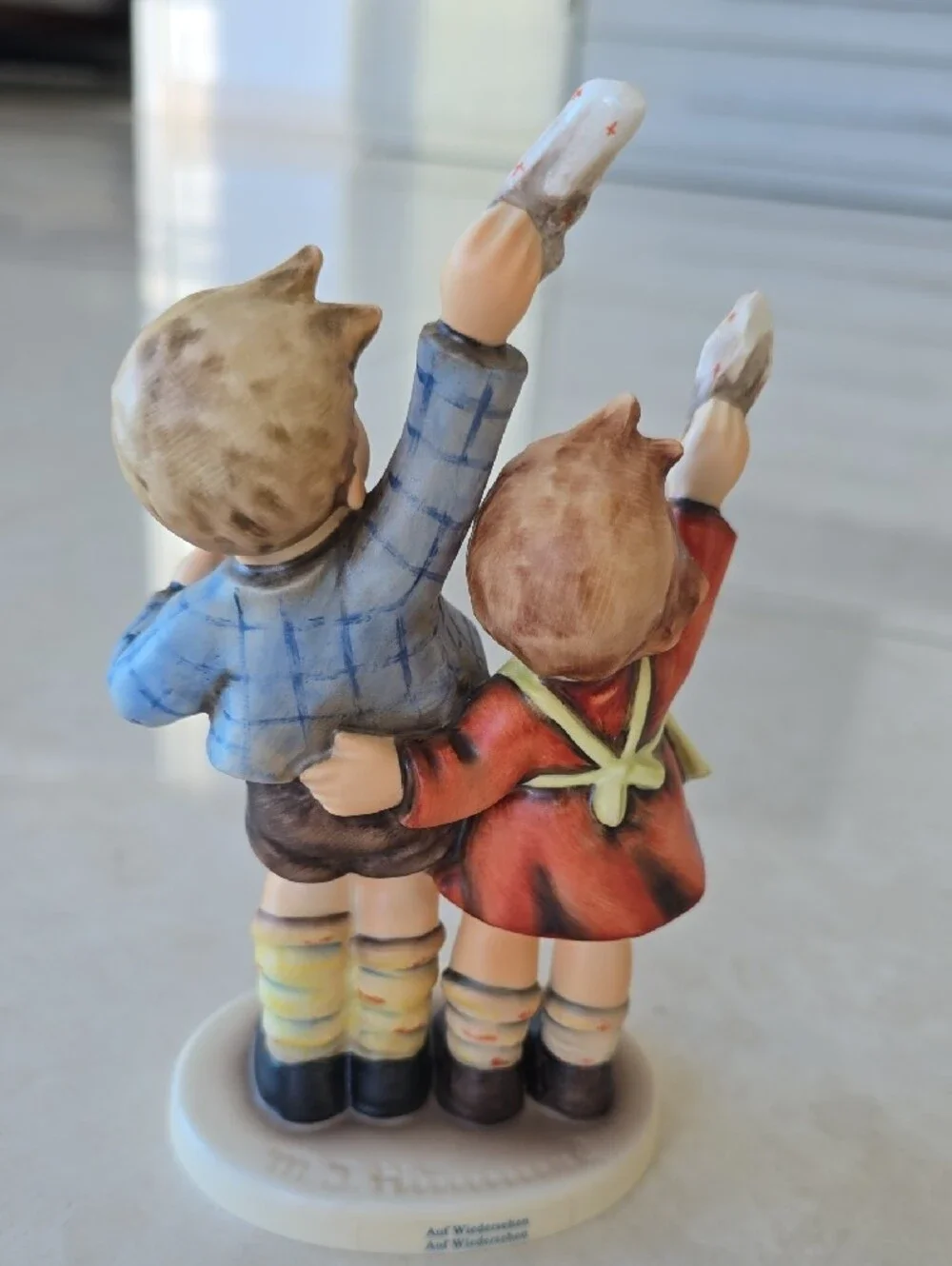 Hummel Auf Wiedersehen Figurine - Hand-Painted Boy and Girl With Handkerchiefs